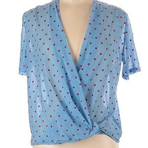 Zara Short Sleeve Sheer Twist Front Polka Dot Blouse